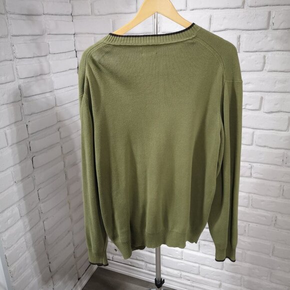 Tommy Hilfiger Men's Size Large Olive Green w/ Brown Straight Fit V-neck Sweater - Picture 2 of 7